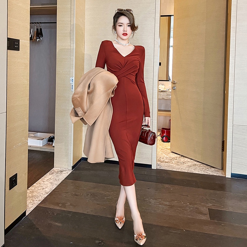 ZYHT Đầm Dài Cổ Chữ V Nhấn Eo Thời Trang Mùa Xuân Phong Cách Mới Cho Nữ váy dạ hội 5561