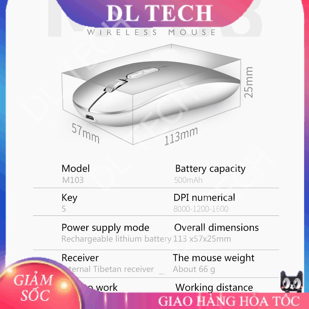 Chuột Bluetooth không dây kiêm Wireless 2 chế độ M103, sạc lại cho máy tính laptop máy tính bảng DL TECH