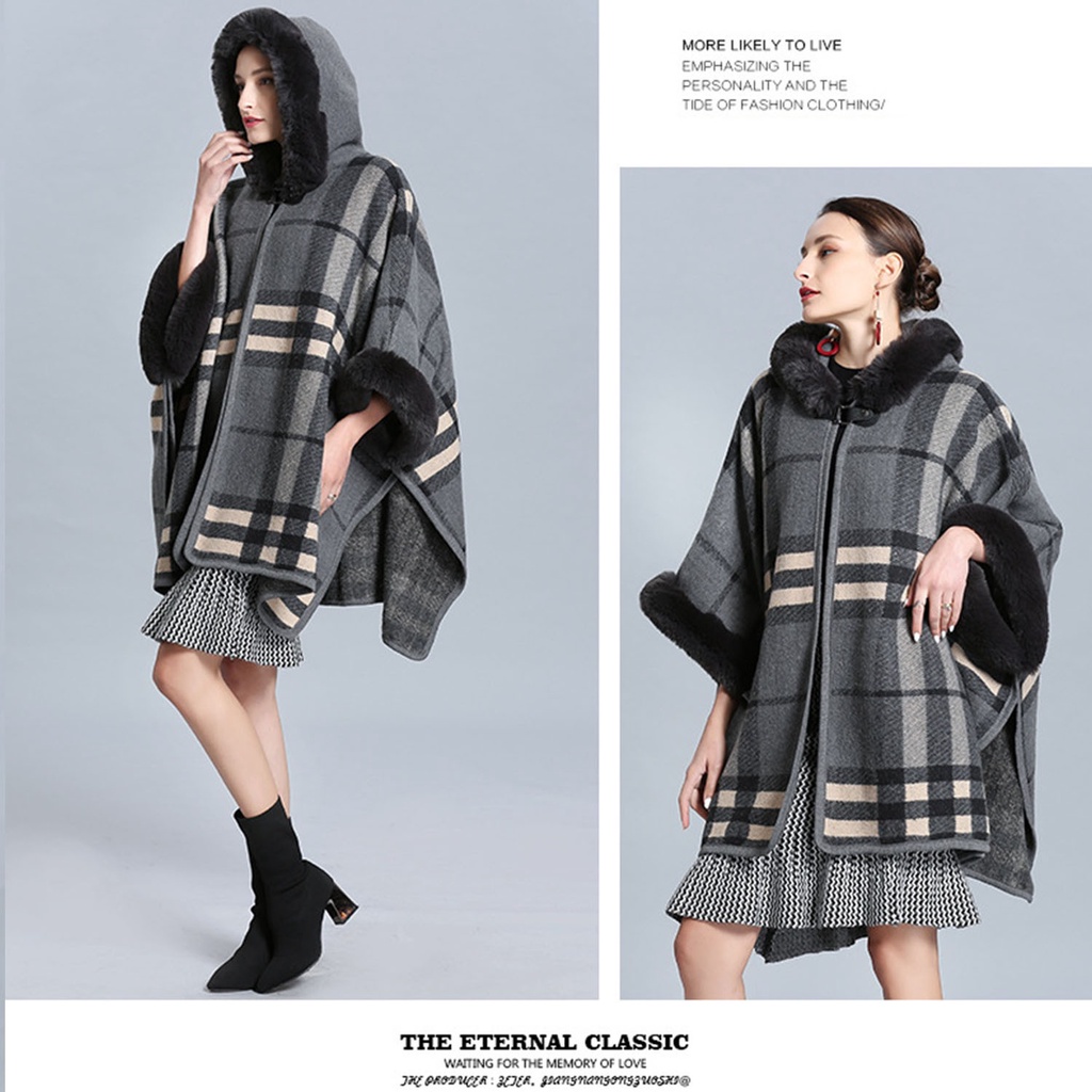 Áo choàng len lông cáo nhân tạo phối tua rua thời trang mùa đông mới ấm áp cho nữ | BigBuy360 - bigbuy360.vn