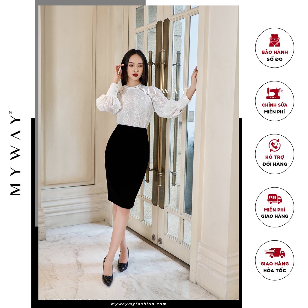 Chân Váy Bút Chì Nữ MY WAY Nhung Cạp Cao Sang Trọng 1MCO342