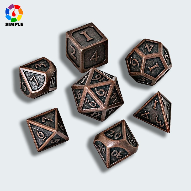 Bộ 7 xí ngầu cho Board Game  bằng kim loại hình vảy rồng D4 D6 D8 D10 D12 D20