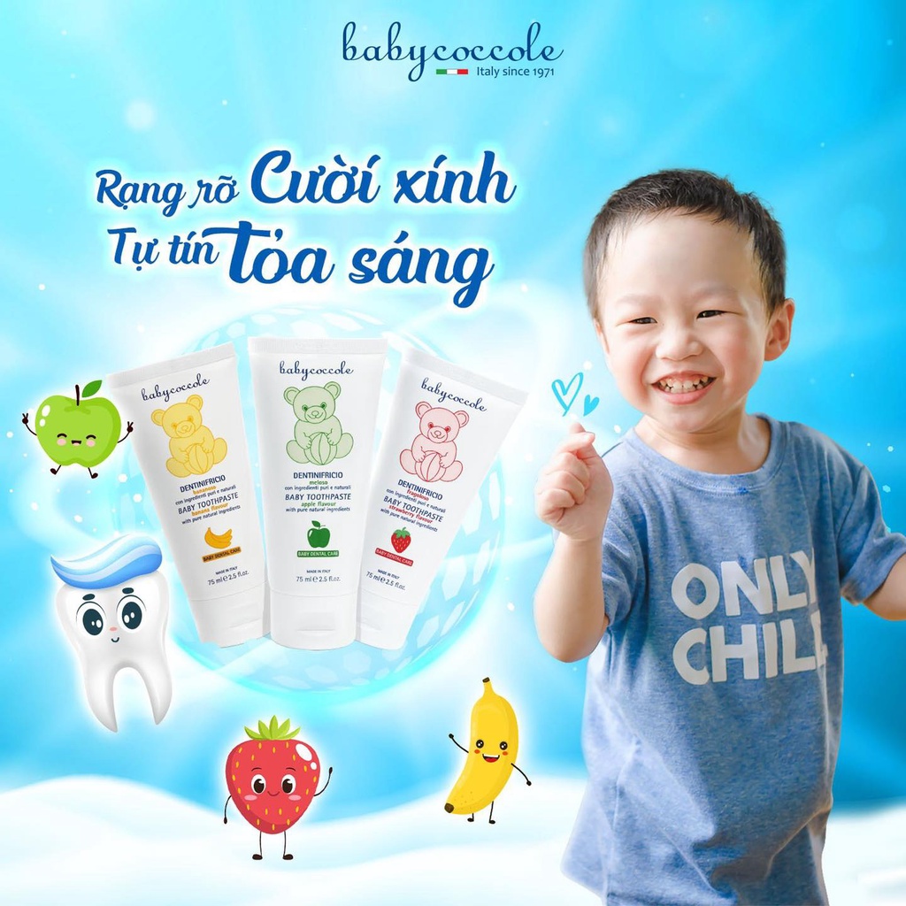 Kem đánh răng BABYCOCCOLE 12m+ 75ml, kem đánh răng an toàn cho bé khi nuốt -  Monnie Kids