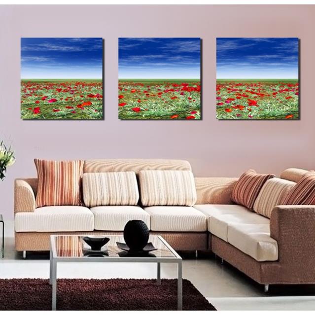 Tranh bộ ba treo tường phong cảnh hoa lá, tranh treo tường trang trí phòng khách