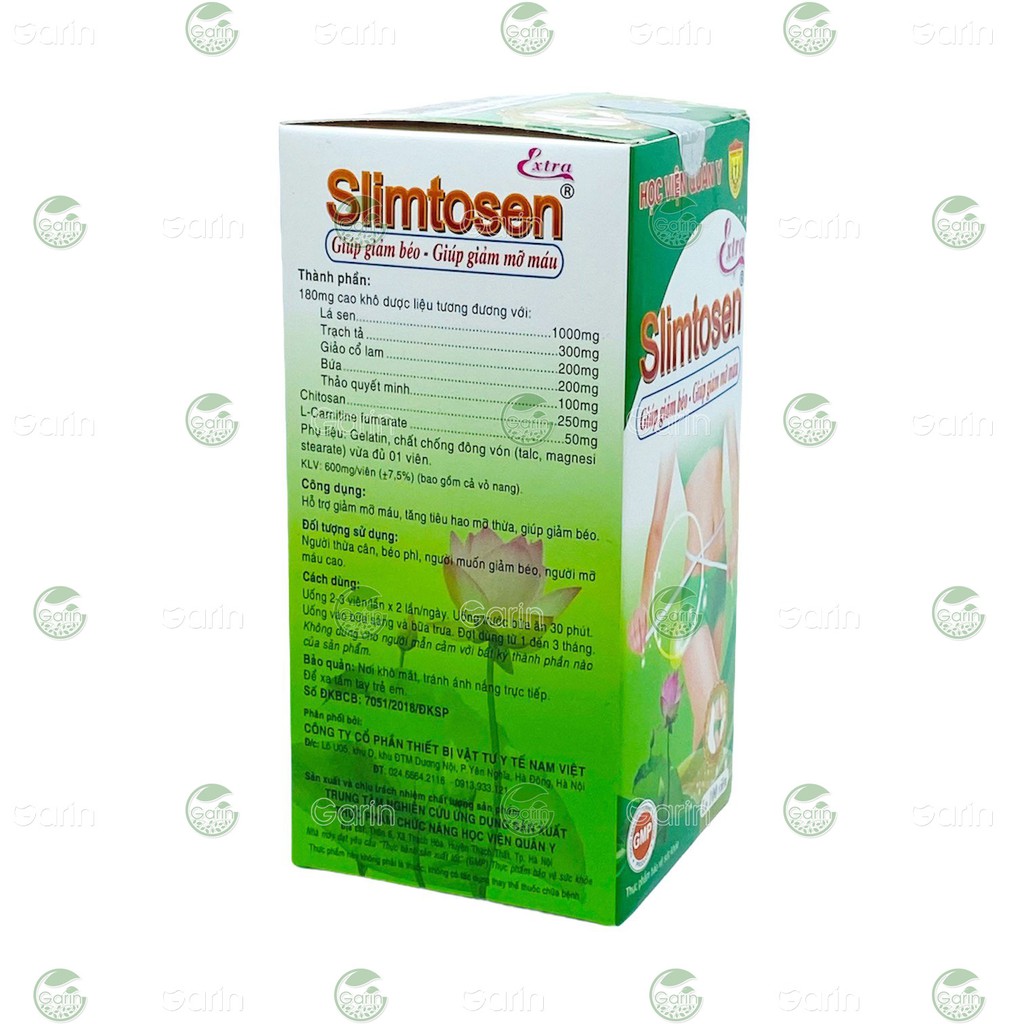 Bộ 2 hộp Viên uống giảm cân SLIMTOSEN EXTRA Học Viện Quân Y (100 viên x 2)