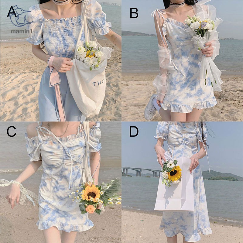 Floral Dress Elegant Chiffon Puff Sleeve V Neck Dresses For Woman Party Dress