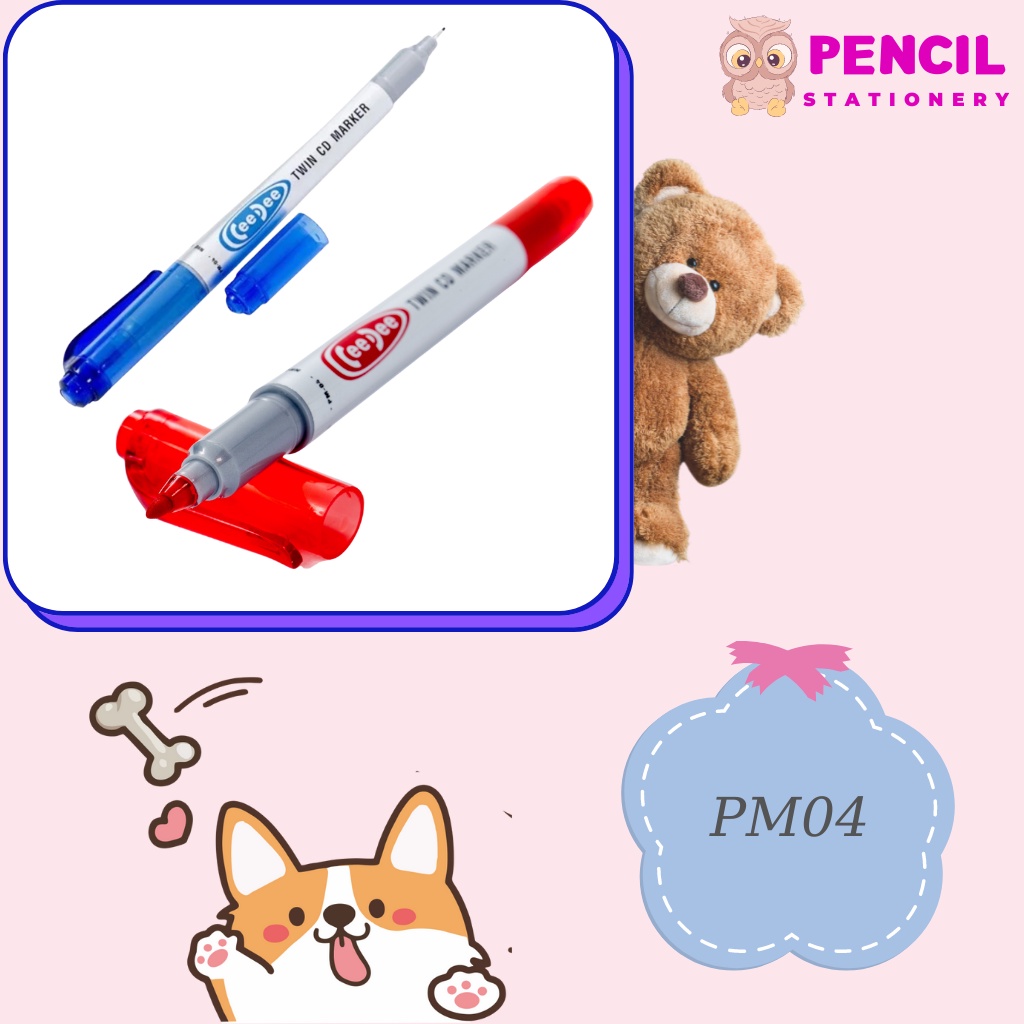 Bút Lông Dầu Thiên Long PM-04 PM-09 0.8mm 1mm, Bút Dạ Kính 2 Đầu Nhiều Màu Đen Xanh Đỏ Cho Văn Phòng