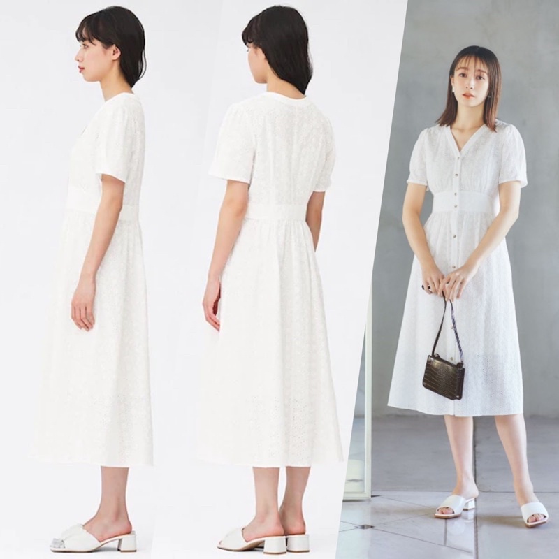 Đầm sơ mi thêu bởi cổ tim xinh xắn, dễ thương Vintage, mơ màng như nàng thơ của GU - Nhật