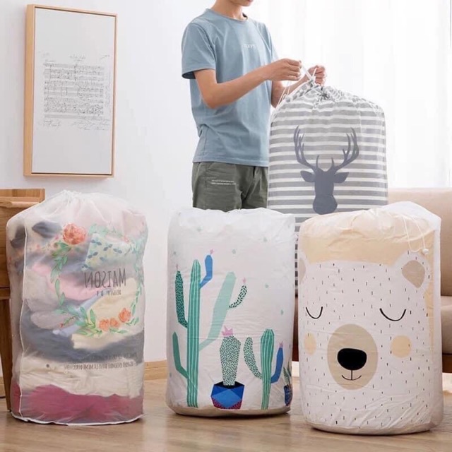 Túi đựng chăn màn quần áo HỌA TIẾT KUTE size lớn 135L chống thấm chống ẩm mốc cao cấp