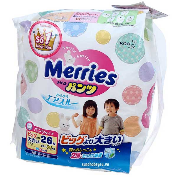 Tã Quần Merries Size XXL- 26 Miếng, Trẻ 15-28kg