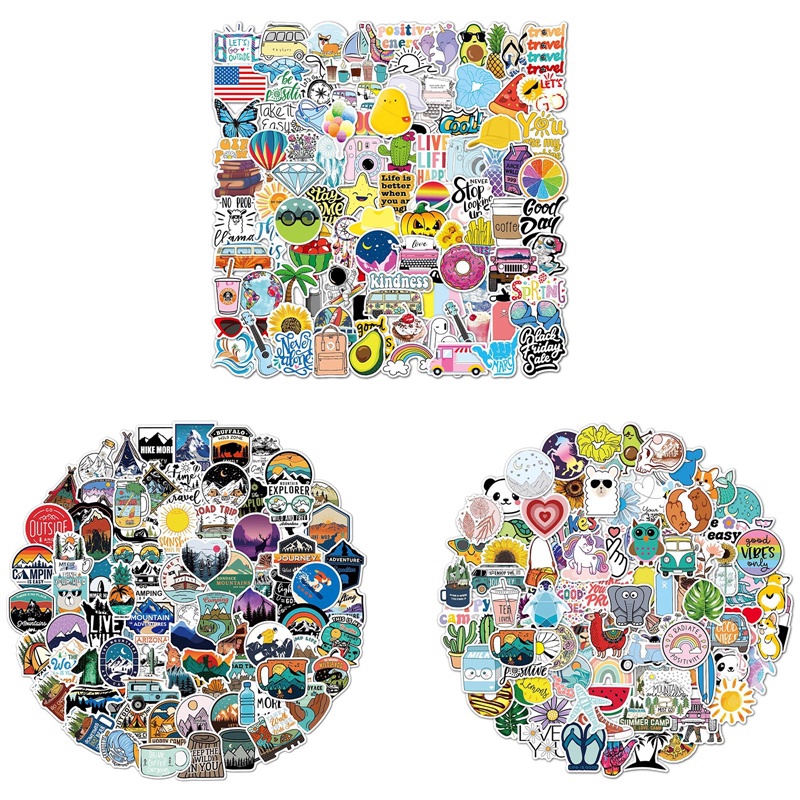 Set 100 Miếng Dán Chống Thấm Nước Họa Tiết Dễ Thương Trang Trí Bình Nước/ Ván Trượt/ Đàn Guitar/ laptop