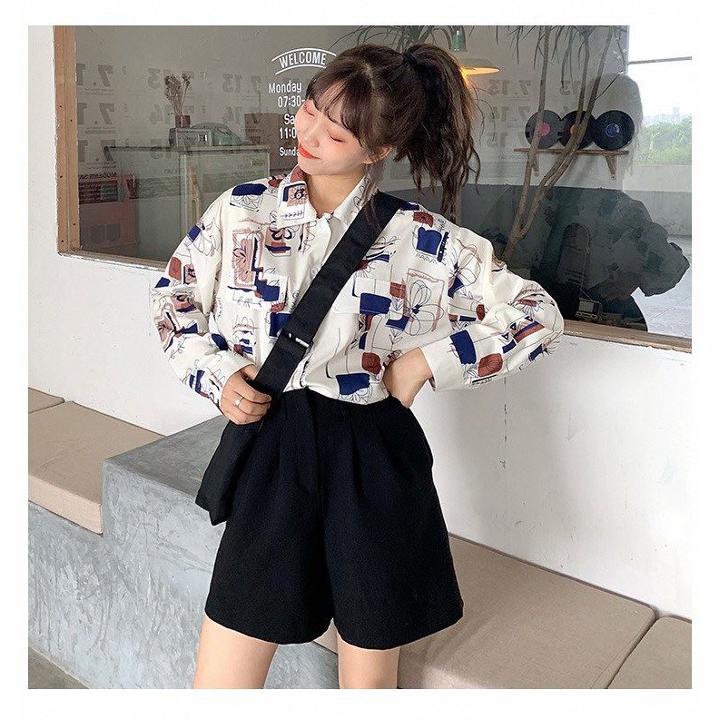 Áo sơ mi chiffon tay dài in họa tiết thời trang ngày thường cá tính cho nữ