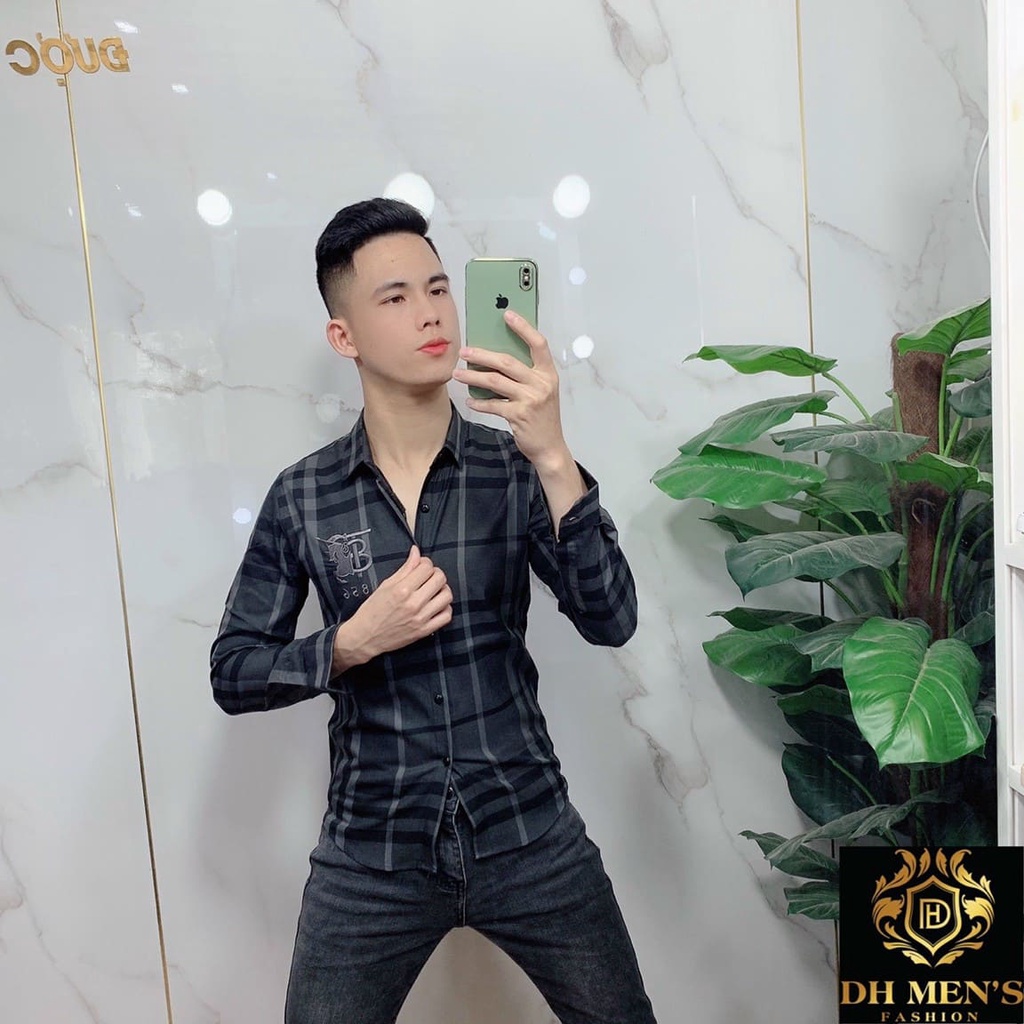 Áo sơ mi bbr nam dài tay Caro Kẻ Sọc Dáng Ôm body