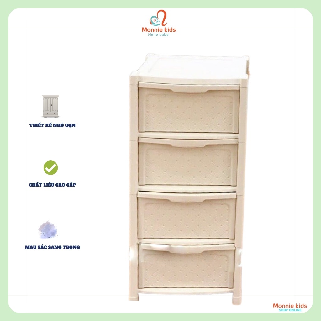 Tủ nhựa ngắn kéo cho bé 3 tầng 4 tầng, tủ đựng đồ quần áo đa năng trẻ em - Monnie Kids
