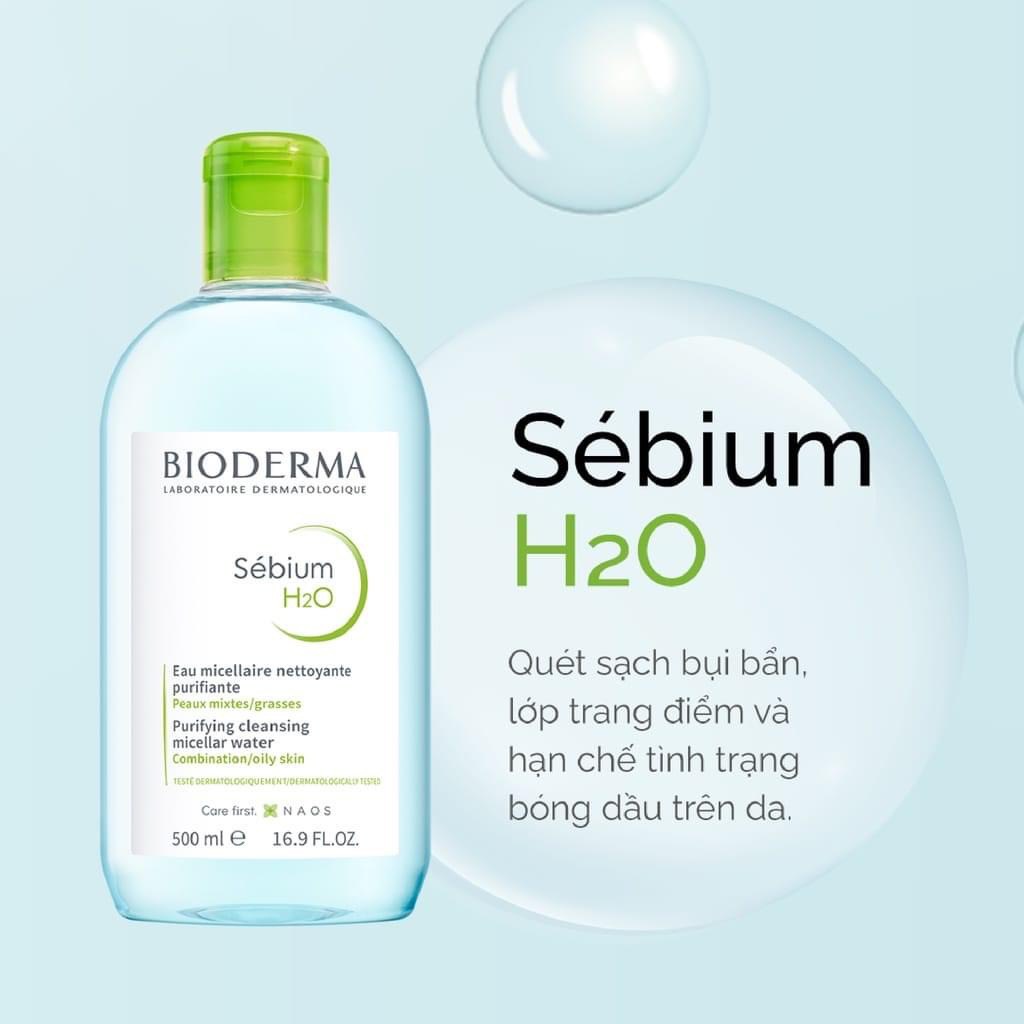 Nước tẩy trang Bio H2O không cồn, dành cho da dầu mụn nhập khẩu chính hãng Pháp 500ml