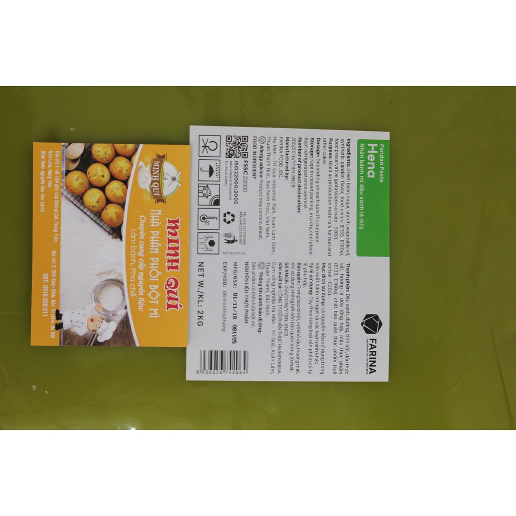 Nhân đậu xanh lá dứa Farina 2kg