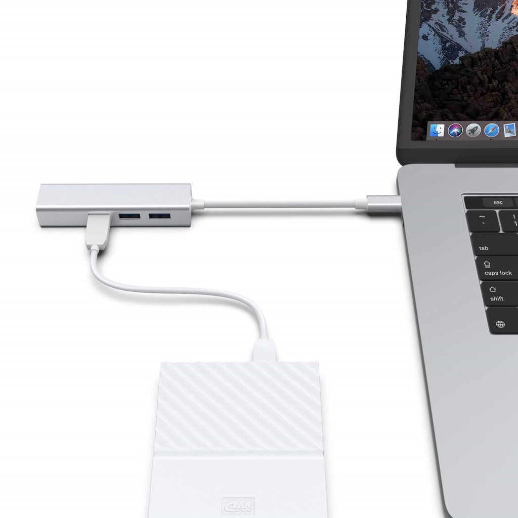 Cáp chuyển đổi USB-C Type C sang USB HUB + RJ45 LAN Internet cho Apple Macbook