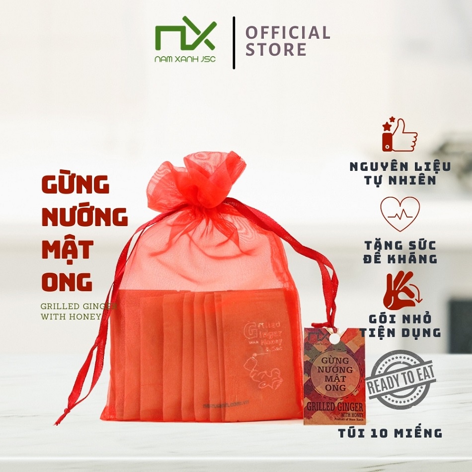 Gừng Nướng Mật Ong Ginger Honey Nam Xanh Túi 10 Miếng