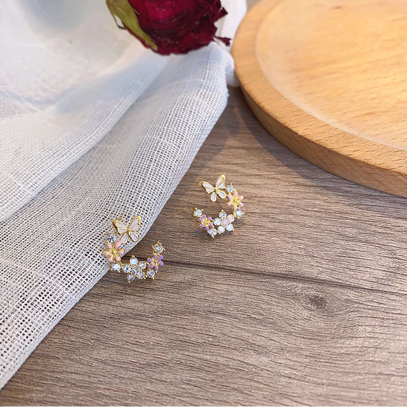 Khuyên Tai Hình Chữ C Đính Đá Zircon Phong Cách Hàn Quốc Cho Nữ