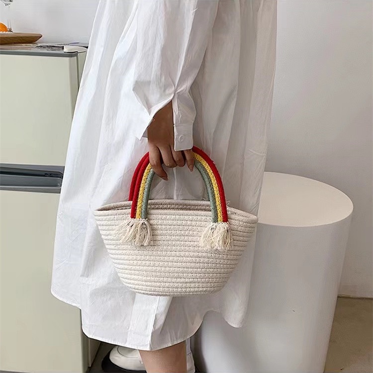 [Mới] Túi clutch thời trang bình thường INS Túi xách dệt đơn giản ngọt ngào của Hàn Quốc Túi dây bông cầu vồng