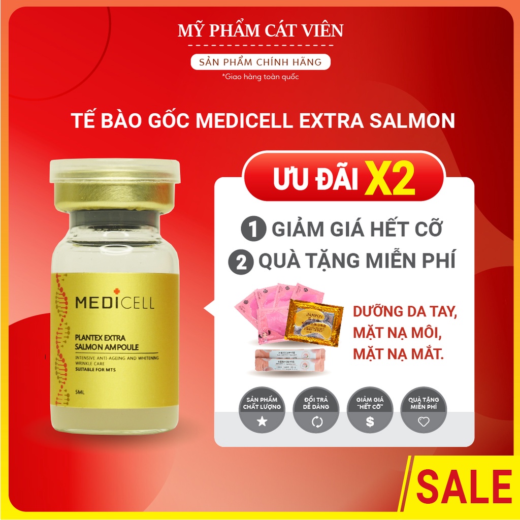 Tế bào gốc serum cá hồi Medicell, dưỡng ẩm làm trắng da mờ thâm sạm, tái tạo sẹo mụn Plantex Extra Salmon - Lọ 6ml