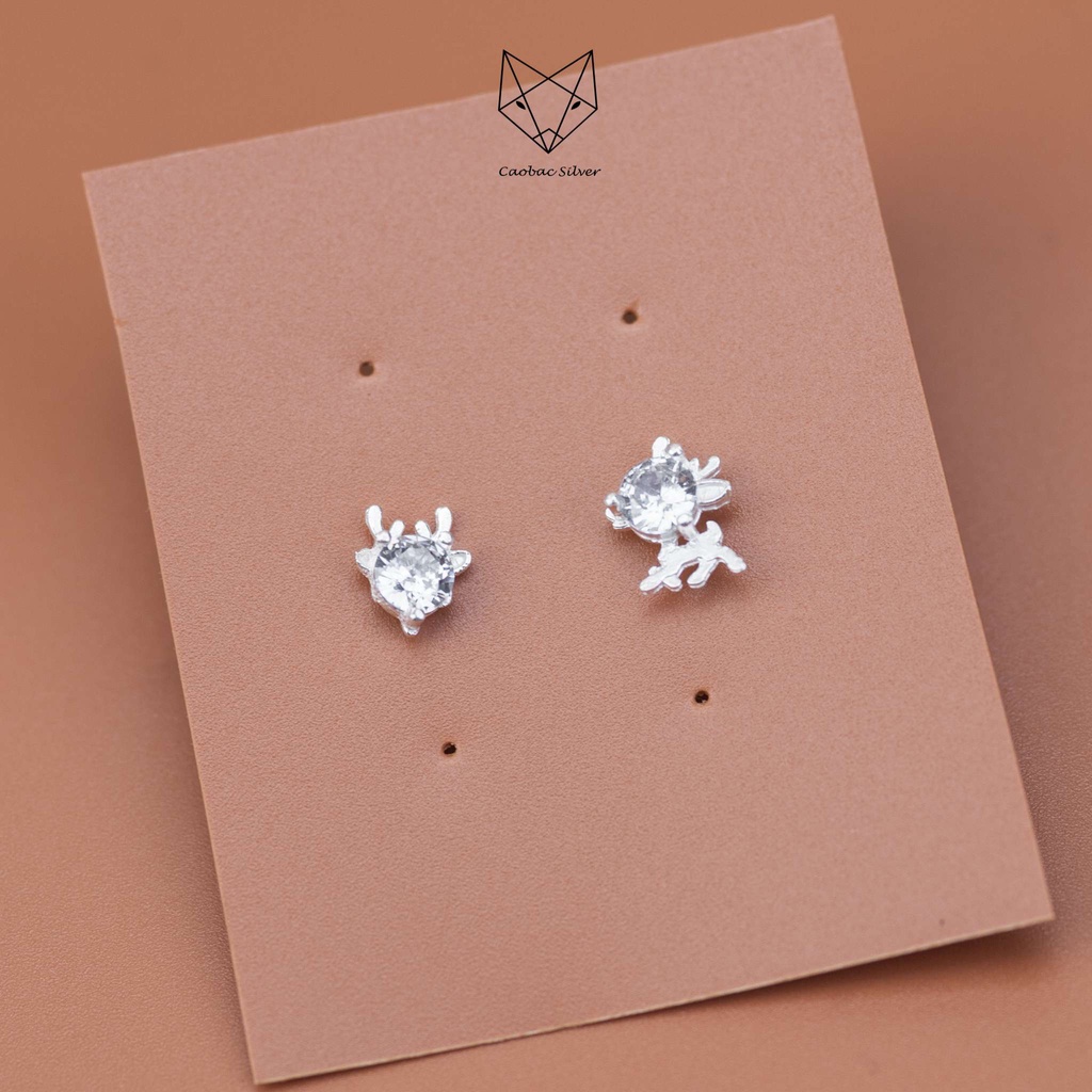 Khuyên Tai Bạc Ta CaoBac Jewellery Unisex Đính Đá Hình Chú Hươu Giáng Sinh