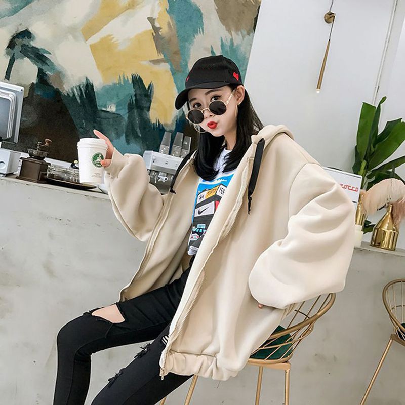 Áo Hoodies tay dài phối khoá kéo chất nhung giữ ấm cho phái nữ | BigBuy360 - bigbuy360.vn