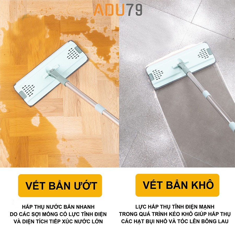 [FREESHIP ❤️] - Bộ Cây Lau Nhà Chổi Lau Nhà Tự Vắt 360 Độ Chính Hãng Cao Cấp, Thùng 18L - Tặng Kèm 2 Bông Lau Adu79