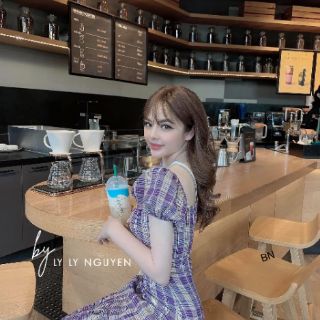 Váy kẻ tím đuôi cá mặc đc 2 kiểu
