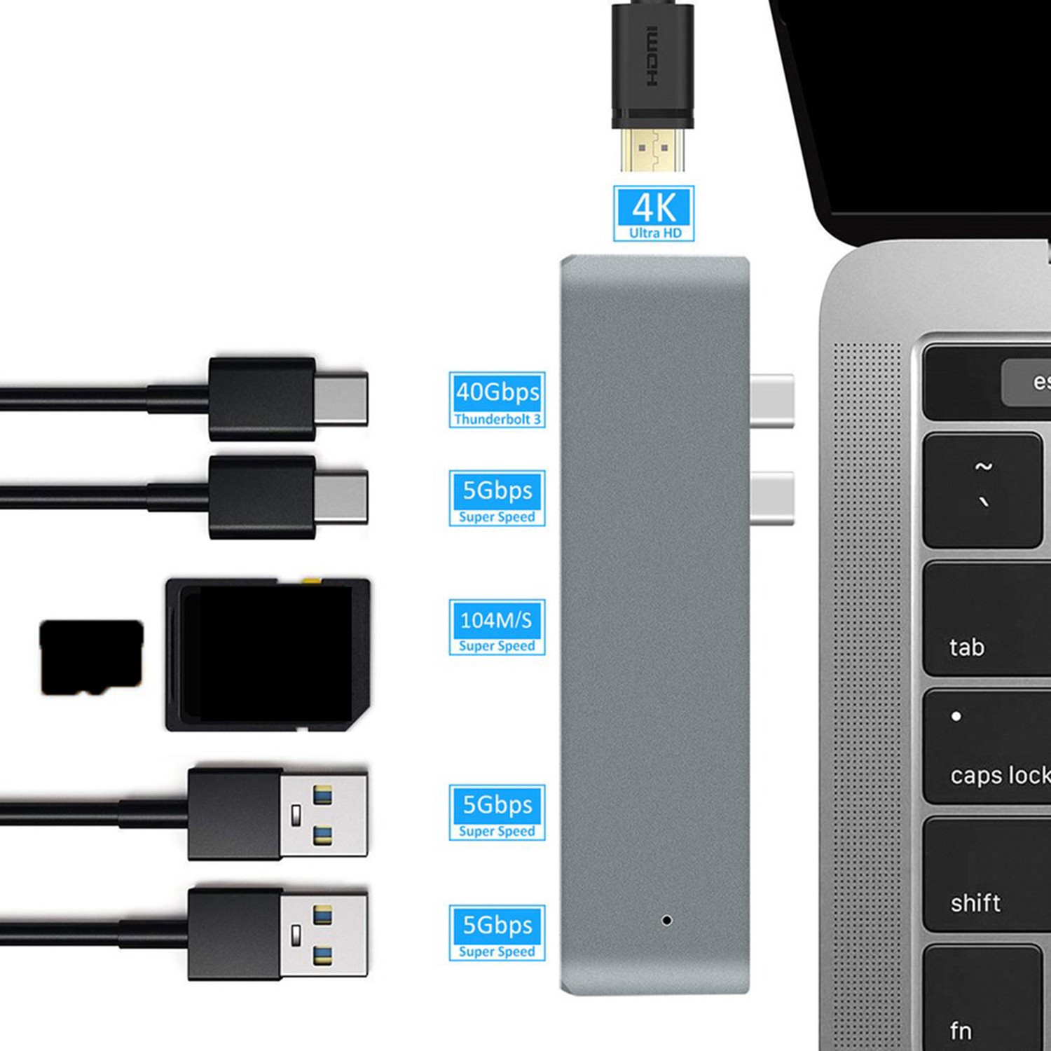 Bộ Chia Cổng Usb 3.1 Type-C Hub Sang Hdmi 4k Thunderbolt 3 Usb C Cho Macbook Pro / Air