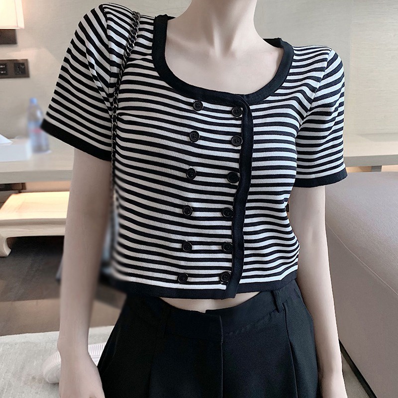 Áo Cardigan Dệt Kim Tay Ngắn Cổ Tròn Màu Sắc Thời Trang Cho Nữ