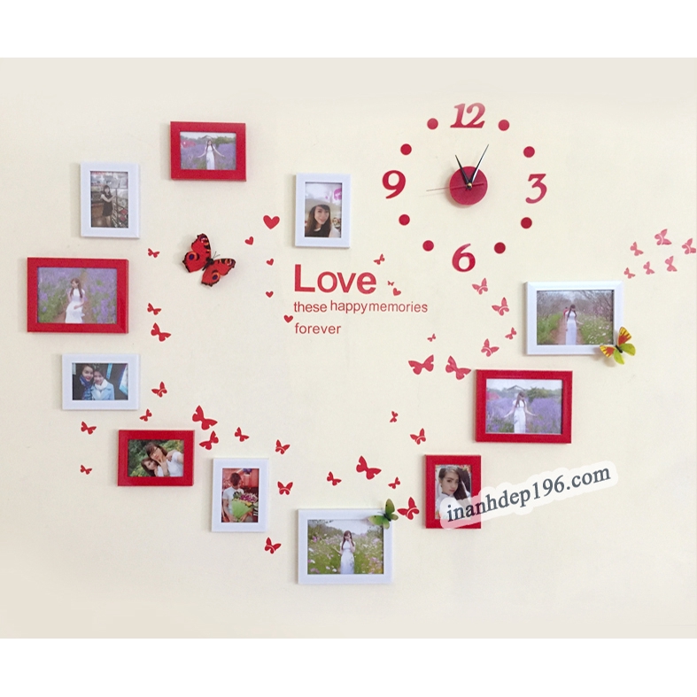 11 khung ảnh trang trí phòng cưới kèm đồng hồ và decal dán tườg hình trái tim | BigBuy360 - bigbuy360.vn