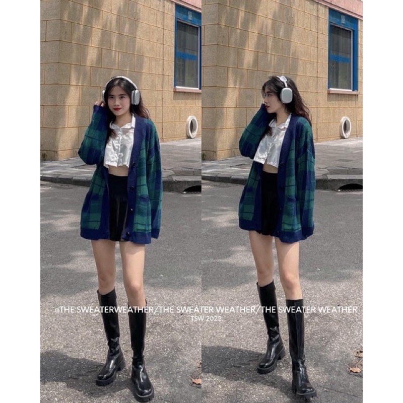 [NEW]ÁO KHOÁC LEN CADIGAN KẺ CARO TO 0109 hàng Quảng Châu