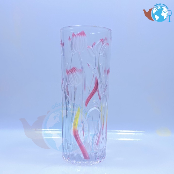 Bình bông lọ hoa trang trí hình trụ IN MÀU sang trọng chiều cao 20cm