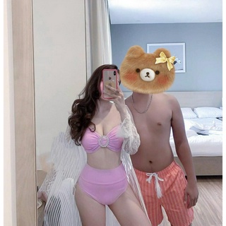 Bikini xoắn ngực tay bèo,quần cạp cao che bụng-Ảnh thật shop chụp