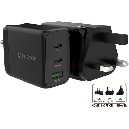 Cốc sạc Mazer Infinite.BOOST SuperMINI 2Type-C 1USB PD65W M-GAN65W - Hàng chính hãng