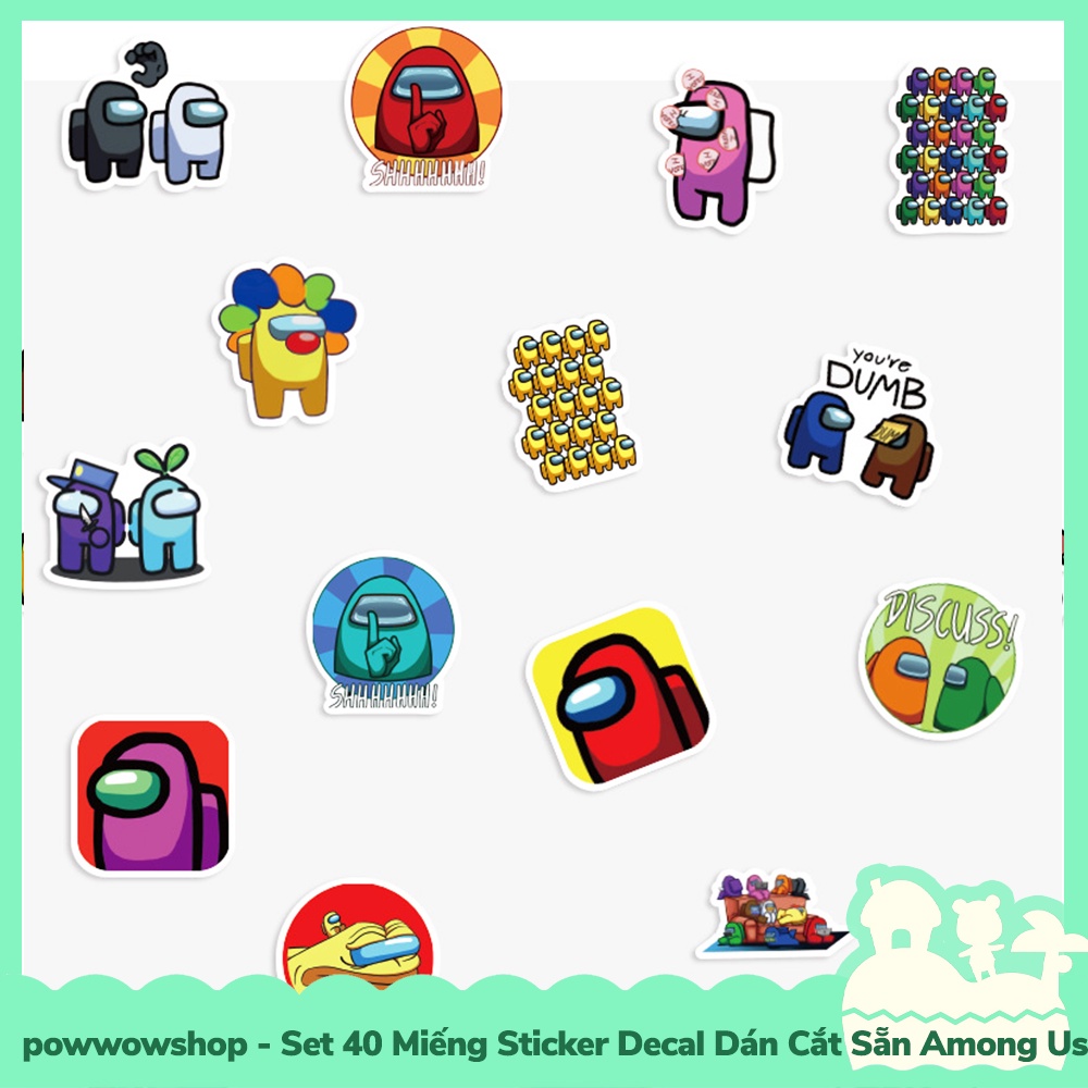 [Sẵn VN - Hỏa Tốc] Set 40 Miếng Sticker Decal Cắt Sẵn DIY Dán Trang Trí Vật Dụng Mẫu Game Among Us Face T Face