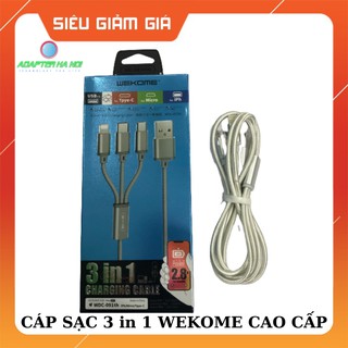 Cáp sạc dây sạc dây dù 3in1wekome cao cấp microusb - lightning và type-c - 2.8a