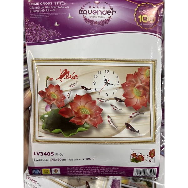 tranh thêu chữ thập đồng hồ chữ phúc lv3405 (75x50)