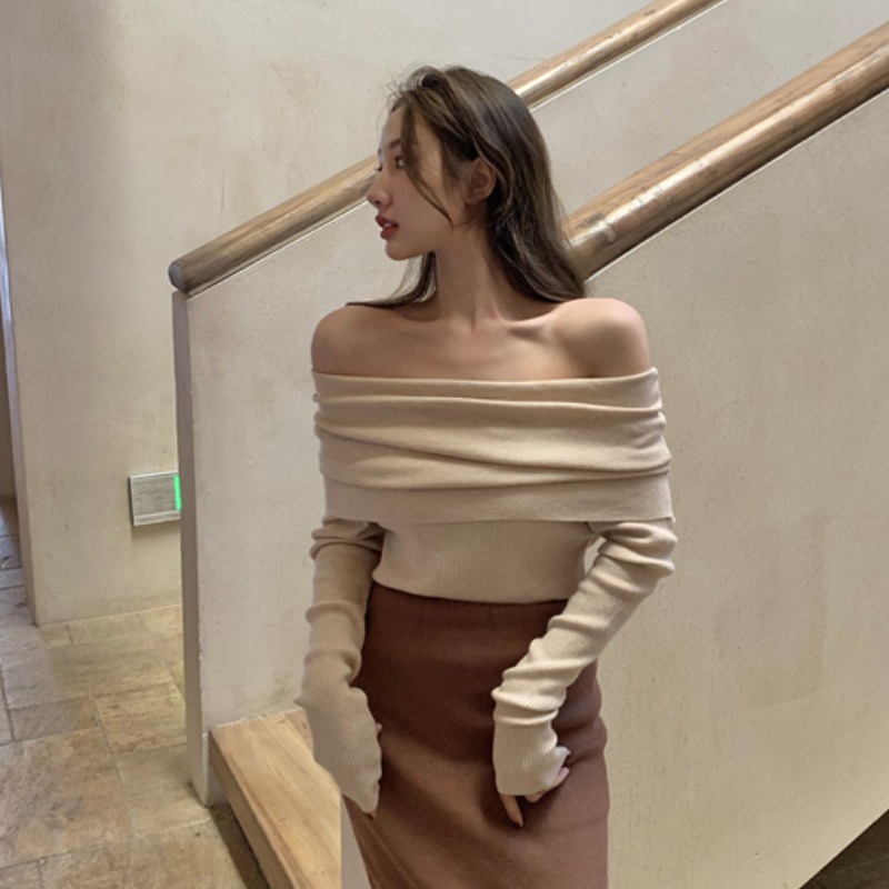 Áo sweater dệt kim IELGY dáng rộng thiết kế thoải mái có một dây khóa cho nữ