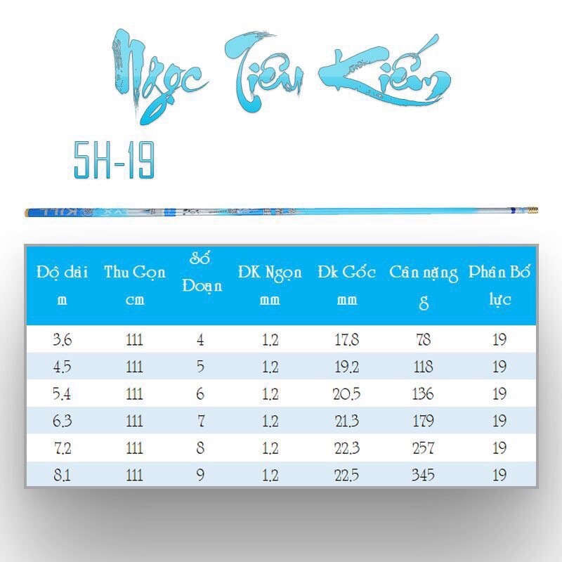 Cần câu tay Tiêu Ngọc Kiếm 5H19 tặng 1 ngọn phụ