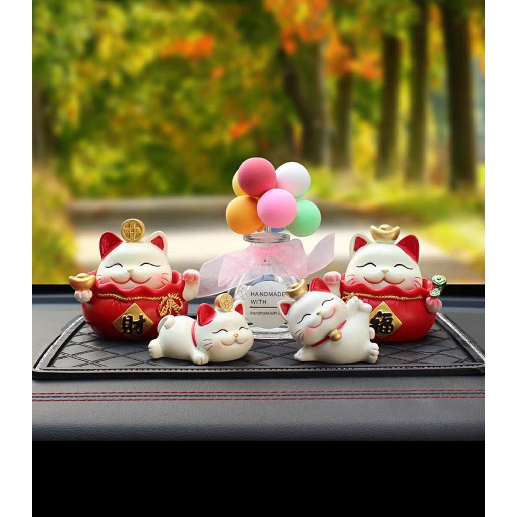 Sét Decor mèo thần tài lúc lắc trang trí taplo ô tô, xe hơi, bàn làm việc...