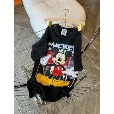 Áo phông nữ tẩy loang xám đen hình ngộ nghĩnh