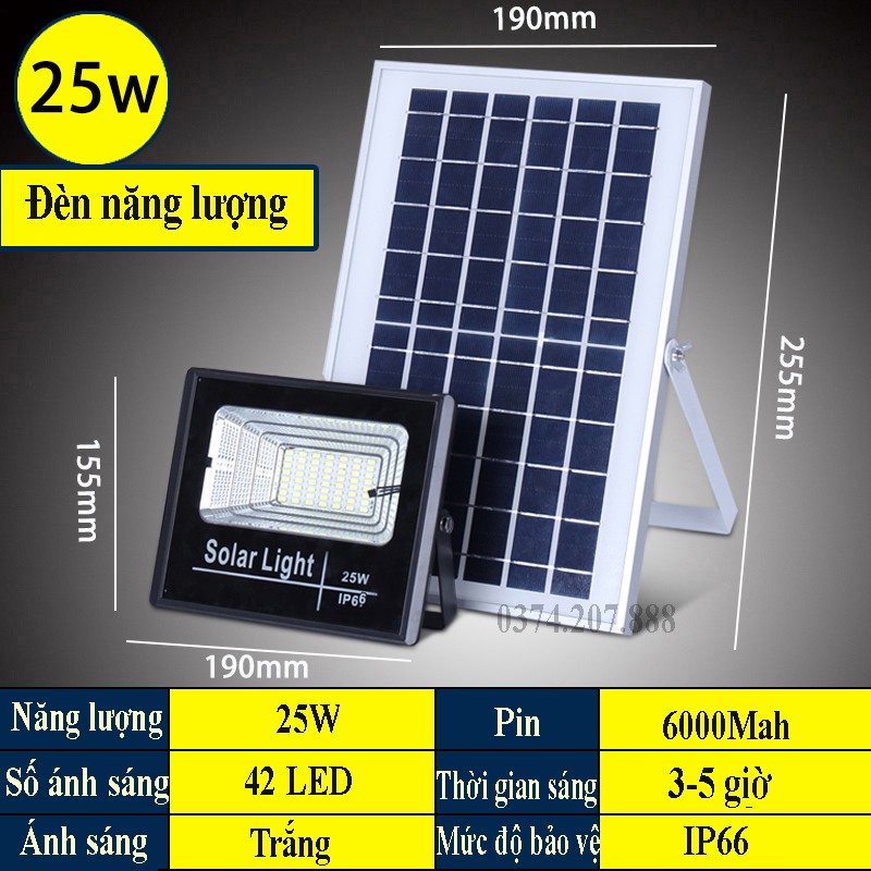 Đèn led pha năng lượng mặt trời 100w 60w 40w 25w [Den Nang Luong Mat Troi]