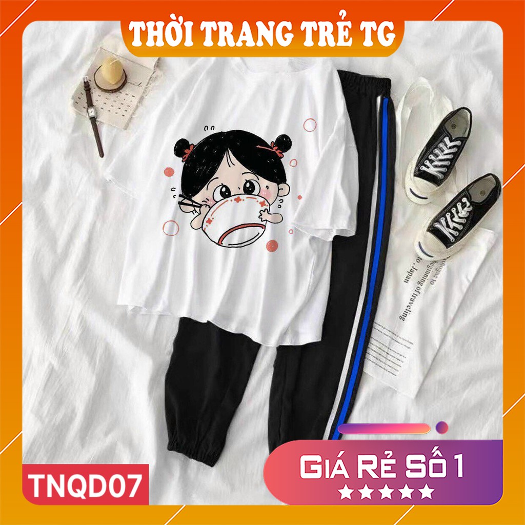 Đồ bộ hoạt hình 💕𝑭𝒓𝒆𝒆𝒔𝒉𝒊𝒑💕 Set đồ nữ TNQD01 Tiểu KL Set bộ Quần JOGGER+ ÁO cartoon 3D Cute Form Rộng Cực Thoáng Mát