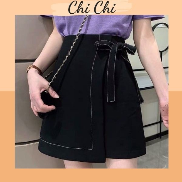 Chân váy ngăn chữ a cạp cao chỉ nổi  thắt nơ hai lớp dày dặn VD4