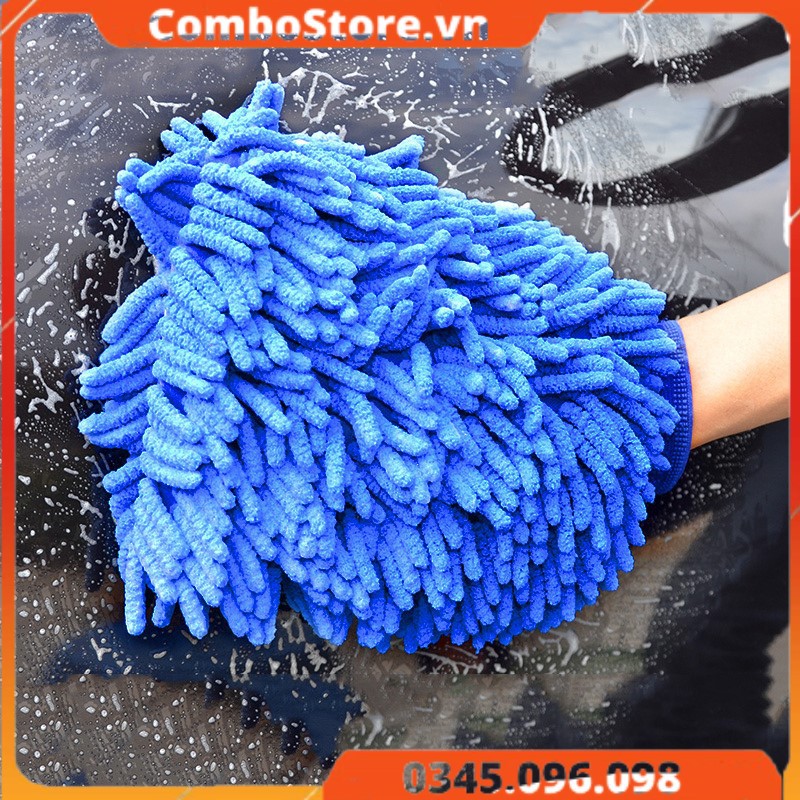 Găng tay rửa, sửa xe microfiber ô tô xe hơi san hô siêu mềm mịn tiện dụng