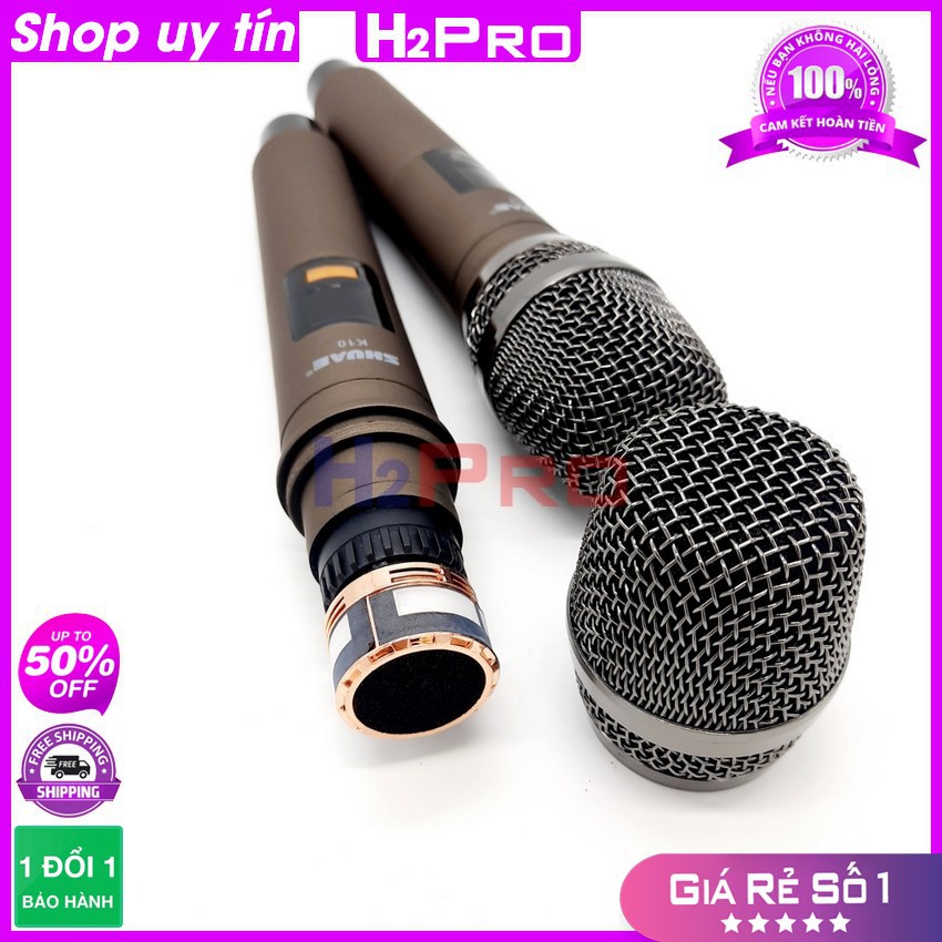 [RẺ VÔ ĐỊCH] Đôi Micro ko dây cao cấp SHUAE K10 H2PRO, Micro karaoke cầm tay giá thấp, tặng 3 pin sạc, 2 đôi pin và 2 Si