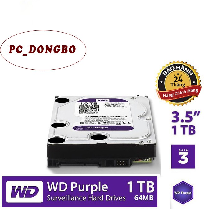 Ổ cứng camera WD Purple 2TB WD20PURX - Hàng chính hãng-Renew BH 2 năm - 1 đổi 1