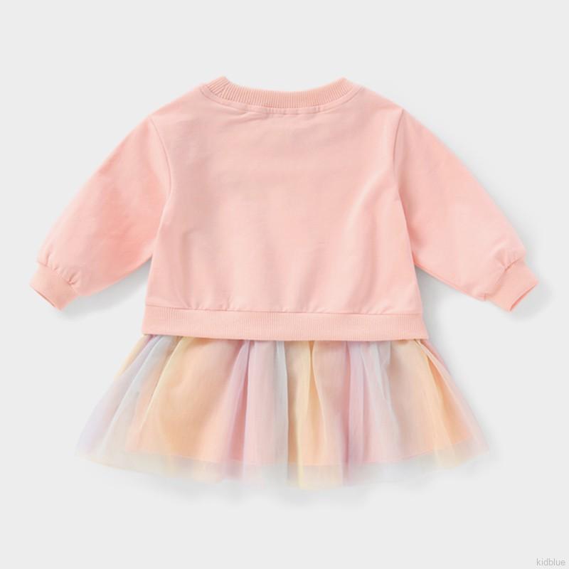 Đầm tay dài phối tà lưới phong cách Hàn Quốc xinh xắn cho bé gái