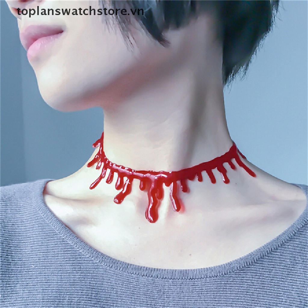 Toplanswatchstore Vòng Cổ Choker Đính Hạt Máu Đỏ Phong Cách Punk Rock Hóa Trang Halloween